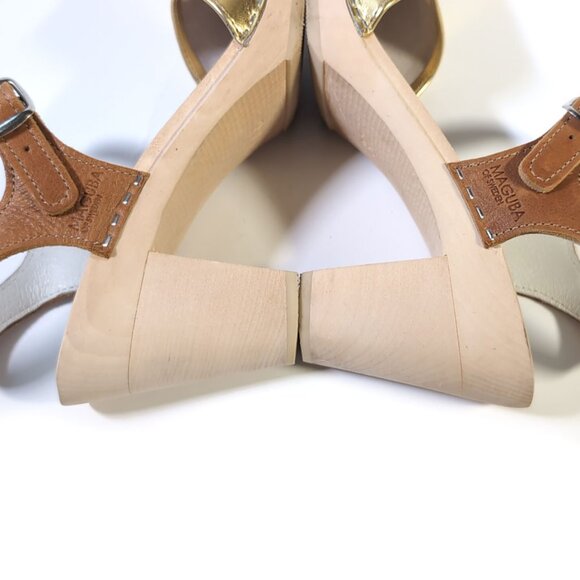 MAGUBA Clogs 37 Gold Open Toe Leather Heeled Swedish Clog Sandals *PRIMO* - Picture 10 of 12
